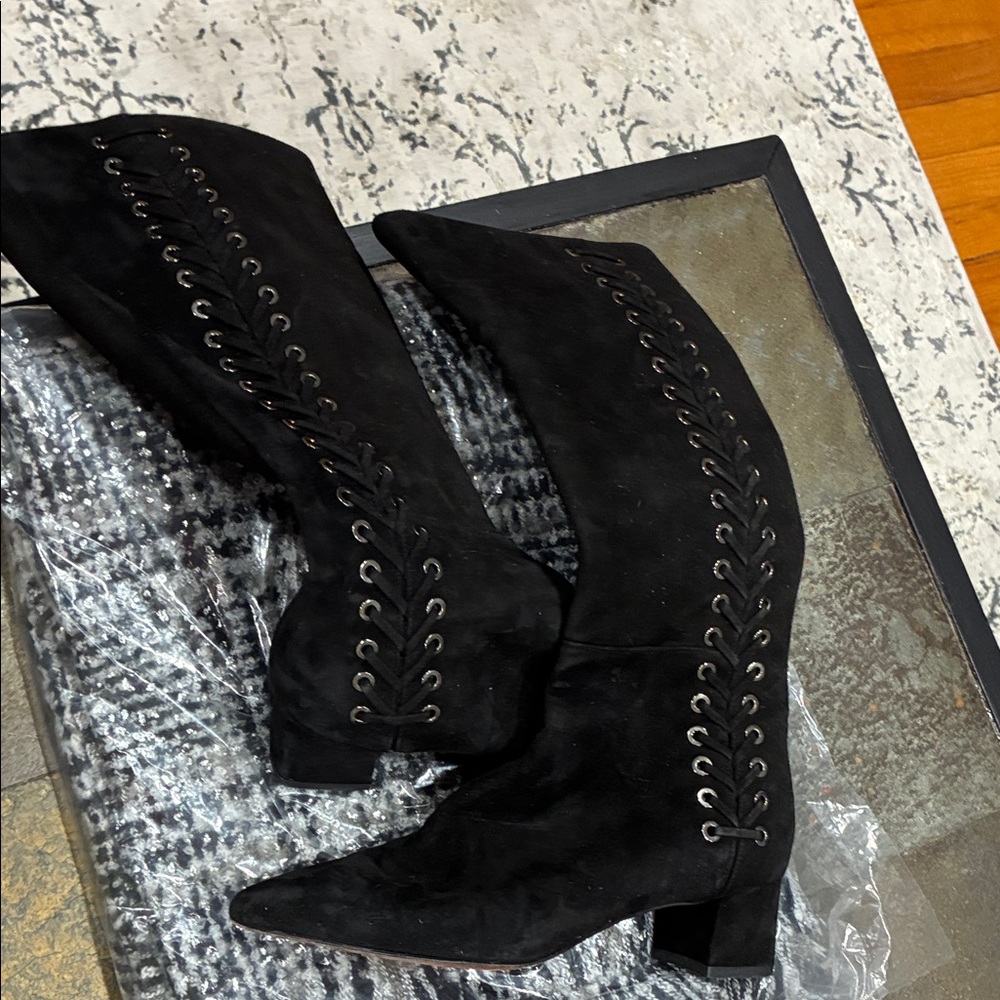 Aquatalia Black Suede Lace-Up Heeled Boots
